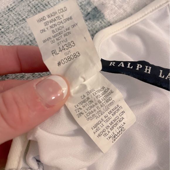 Ralph Lauren Blue Gingham Triangle String Bikini Top Large - Picture 9 of 11